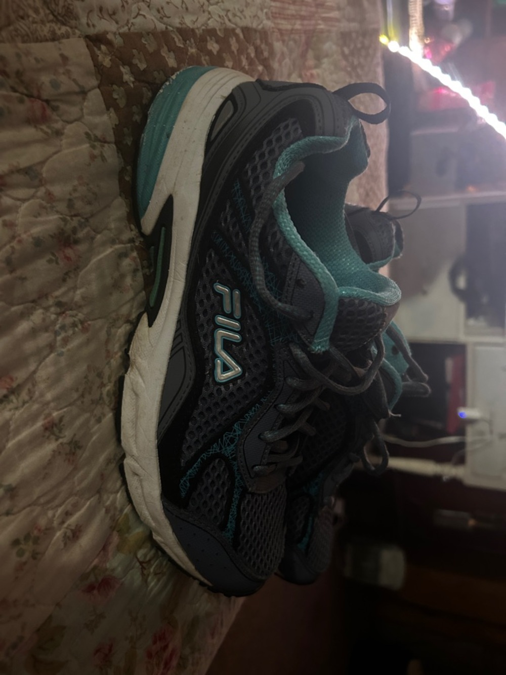 Fila Dark Gray and Teal Mesh Running Sneakers